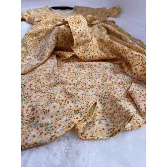 New Vero Moda Women's Size US XS floral Wrap Raffle Dress Yellow Sundress - Picture 5 of 9